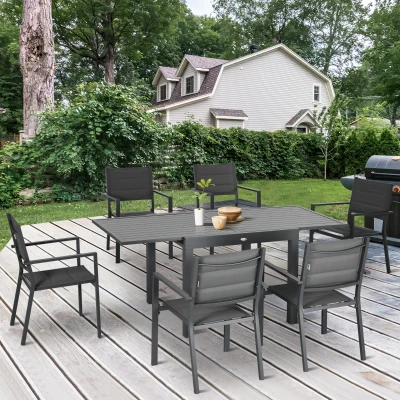 Outsunny Conjunto de Muebles de Jardín de 7 Piezas Mesa Extensible y 6 Sillas Apilables 90-180x89x74 cm Gris