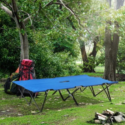Outsunny Cama de Acampada Plegable con Bolsa de Transporte y Marco Metálico Carga 136 kg para Playa Senderismo 193x125x40 cm Azul