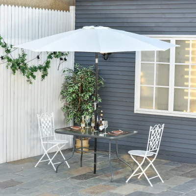 Outsunny Mesa de Jardín Exterior Rectangular de Metal Bordes Curvos con Orificio para Sombrilla Capacidad 70kg Vidrio Templado 120x80x70 cm Gris Carbón