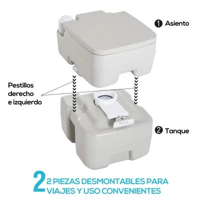 HOMCOM Inodoro Portátil Químico Baño Móvil WC 20L con Extraíble Tanque de Aguas Residuales y Tanque de Agua para Camping Viaje Ancianos Caravana Barco con Cisterna Carga 147 kg 41,5x36,5x42 cm HDPE(m-5)