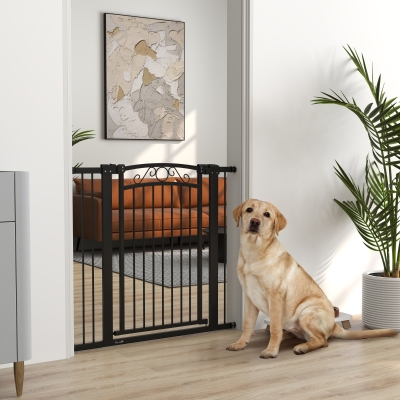 PawHut Barreira de Segurança para Cães Extensível 76-104 cm Barreira para Animais de Estimação com 2 Extensões Duplo Bloqueio Preto