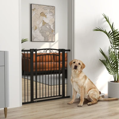 PawHut Barreira de Segurança para Cães Extensível 76-104 cm Barreira para Animais de Estimação com 2 Extensões Duplo Bloqueio Preto