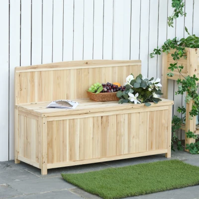 Outsunny Banco de Jardín con Baúl de Almacenaje y Respaldo Carga 250 kg para Patio Terraza Balcón 115x45x75 cm Natural