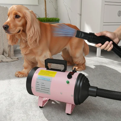 PawHut Dog Hair Dryer 2200W Adjustable Temp & Nozzles Pink
