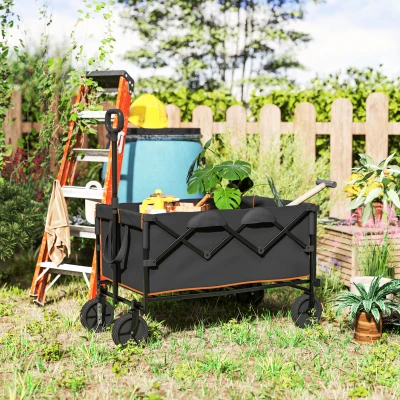 Outsunny Heavy-Duty Folding Trolley Cart 160L Black Orange