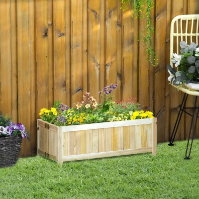 Outsunny Jardinera de Madera Plegable con 4 Patas para Cultivos Verduras Flores en Patio Balcón Terraza 70x30x25 cm Natural