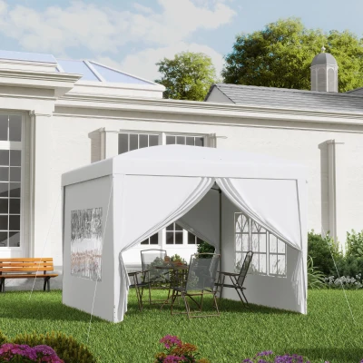 Outsunny Carpa Plegable con 4 Paredes Desmontables 3x3 m Cenador de Jardín con Bolsa de Transporte Impermeable Anti-UV Blanco