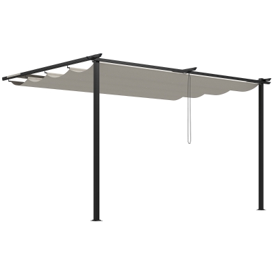 Outsunny Pérgola de Pared para Exterior con Techo Retráctil para Patio Terraza Jardín 390x290x220 cm Crema