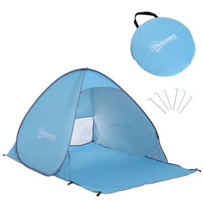 Outsunny Tienda de Playa para 2-3 Personas Pop-Up con Ventanas tipo Refugio con Protección Solar UV 200x150x119 cm Azul