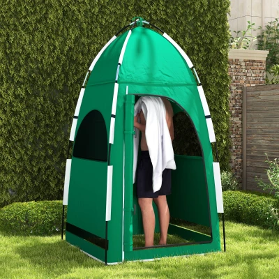 Outsunny Tienda de Ducha Portátil Tienda de Privacidad Emergente 122x122x213 cm UPF30+ Cambiador para Camping WC Inodoro Verde