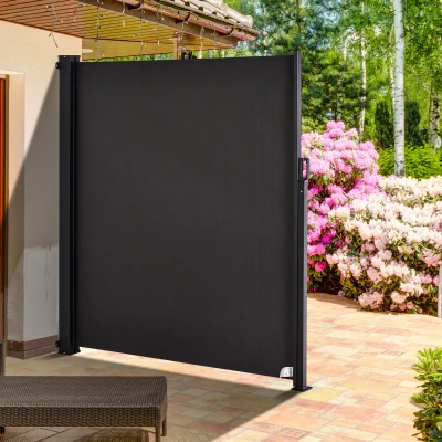 Outsunny Toldo Lateral Retráctil 350x180 cm Pantalla Enrollable Mampara de Privacidad y Protección Solar Gris Oscuro