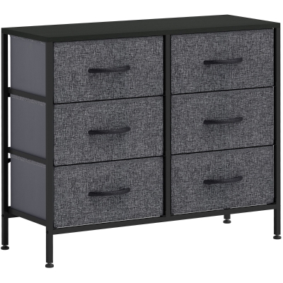 HOMCOM Fabric Chest 6-Drawer Industrial Dresser Black