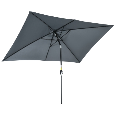 Outsunny Sombrilla de Aluminio 200x300x253 cm Parasol Rectangular de Jardín Inclinable con Manivela y Poste Desmontable Gris