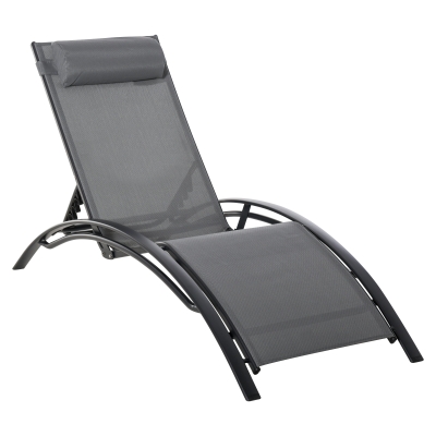 Outsunny Tumbona Reclinable de Aluminio con Respaldo Ajustable en 5 Posiciones y Reposacabezas Extraíble Acolchado Texteline para Jardín Terraza Balcón 171x64x82 cm Gris