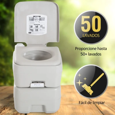 HOMCOM Inodoro Portátil Químico Baño Móvil WC 20L con Extraíble Tanque de Aguas Residuales y Tanque de Agua para Camping Viaje Ancianos Caravana Barco con Cisterna Carga 147 kg 41,5x36,5x42 cm HDPE(m-9)