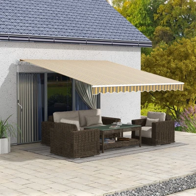 Outsunny Toldo para Balcón 350x250 cm con Manivela de Metal Impermeable y Anti-UV para Jardín Terraza Ventanas Gris y Amarillo