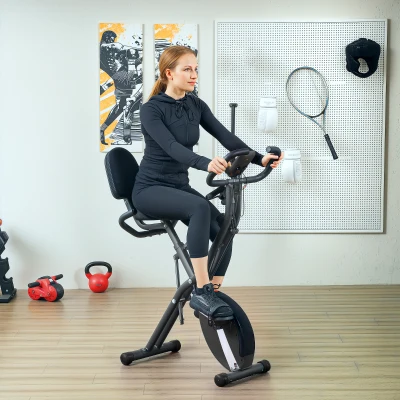 SPORTNOW Bicicleta Estática Dobrável com Resistência Magnética de 8 Níveis Encosto Volante Ecrã LCD e Banda de Resistência 43x97x109 cm Preto
