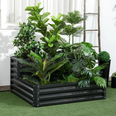 Outsunny Jardinera Exterior de Acero con Diseño de Escalera para Cultivos Plantas Flores 120x101x58 cm Gris Oscuro
