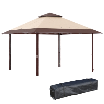 Outsunny Carpa Plegable 3,85x3,85 m con Doble Techo Altura Ajustable y Bolsa de Transporte Impermeable Anti-UV Caqui y Café