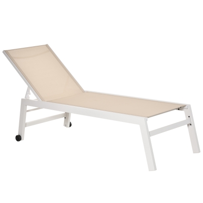 Outsunny Tumbona de Jardín de Aluminio Tumbona Exterior con Respaldo Reclinable en 5 Posiciones Carga 120 kg 169x65x102 cm Caqui