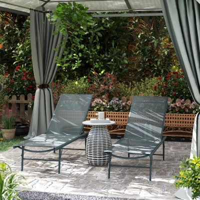 Outsunny Conjunto de 2 Espreguiçadeiras Jardim Dobráveis e Reclináveis em 5 Posições 164x54x84 cm Cinza Claro