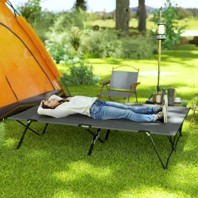 Outsunny Double Camping Cot Bed with Bag Charcoal Grey