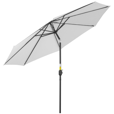 Outsunny Sombrilla de Jardín Ø300x250 cm con Manivela Parasol Exterior con Mecanismo de Inclinación y Poste Desmontable de Metal para Terraza Piscina Patio Blanco