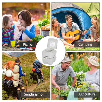 HOMCOM Inodoro Portátil Químico Baño Móvil WC 20L con Extraíble Tanque de Aguas Residuales y Tanque de Agua para Camping Viaje Ancianos Caravana Barco con Cisterna Carga 147 kg 41,5x36,5x42 cm HDPE(m-7)