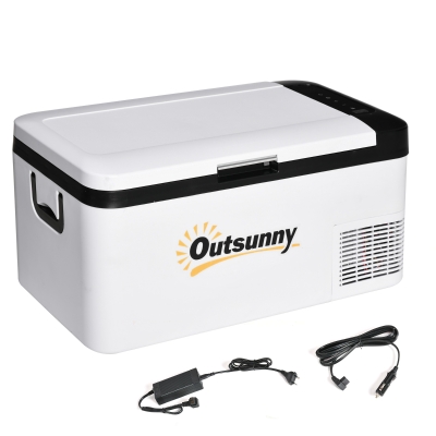 Outsunny Nevera Portátil Eléctrica 18L 12/24V hasta -20℃ Nevera y Congelador de Compresor para Coche con Luz LED y Asas Plegables Bajo Consumo Energético para Hogar Camping 58,5x33,5x29,2 cm Blanco