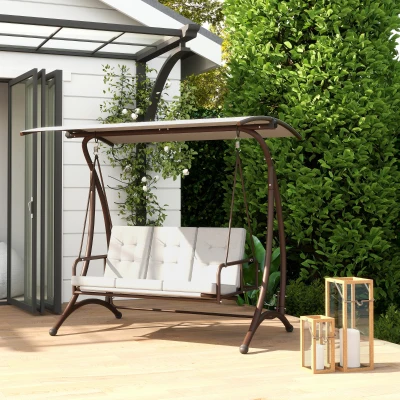 Outsunny 3-Seater Swing Chair Bench Steel Frame Grey