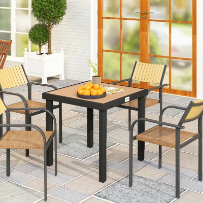 Outsunny Gartentisch Kunststoff 78 x 78 x 74 cm Wetterfest Aluminiumrahmen, Buffettisch Campingtisch für 4 Personen Balkontisch Terrassentisch Outdoor Esstisch für Garten, Terrasse Balkon Schwarz