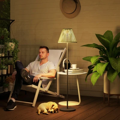 Outsunny Solar Stehlampe Rattan Solarlampen mit Lichtsensor 25 LED-Lichte Solarleuchte im Boho-Stil Ø33 x 135 cm