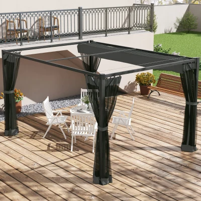 Outsunny Aluminium Pergola with Retractable Roof Dark Grey 3x4m