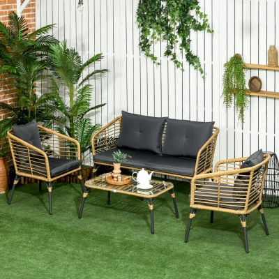 Set Mobilier de Grădină din Ratan, 131x63x76 cm, Gri Închis