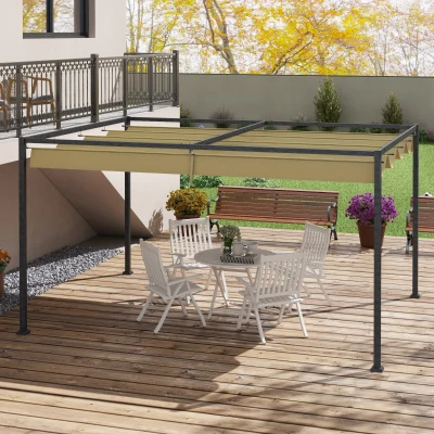 Outsunny Metal Pergola with Retractable Roof 4x3m Khaki