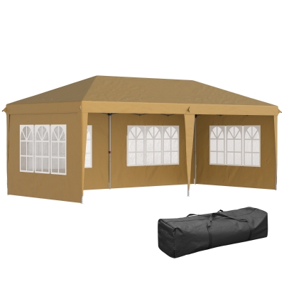 Outsunny Pop-Up Gazebo 3x6m with Walls Khaki