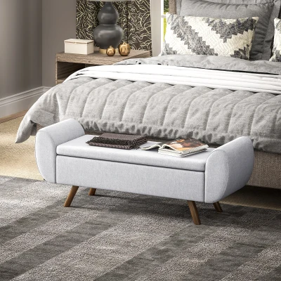 HOMCOM Panca Contenitore con Braccioli 132x42x50cm Grigio