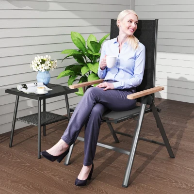 Outsunny Gartenstuhl aus Stahl Klappstuhl mit Armlehnen klappbar Balkonstuhl 120kg Belastbar 60 x 73 x 108cm Schwarz