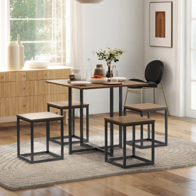 HOMCOM Set 5 pezzi tavolo 80cm x 80cm x 75.5cm Nero, Noce
