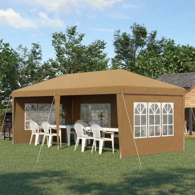 Outsunny Pop-Up Gazebo 3x6m with Walls Khaki