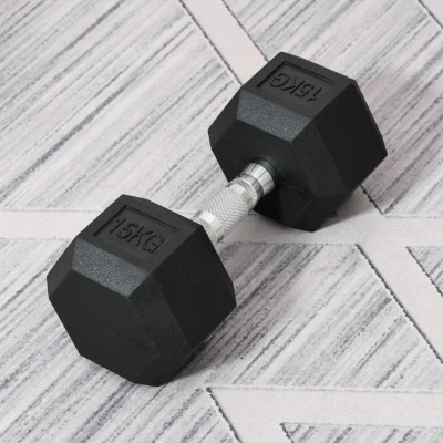 HOMCOM 15KG Rubber Hex Dumbbell Portable Hand Weights