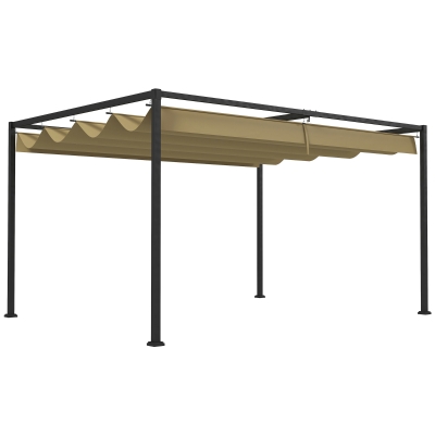 Outsunny Metal Pergola 3x2m Retractable Roof Khaki