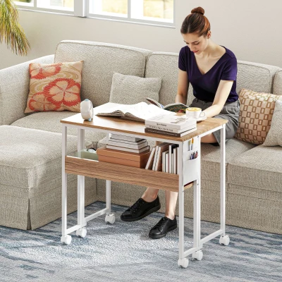 HOMCOM 80 cm Drop Leaf Writing Work Desk - Natural Wood Finish