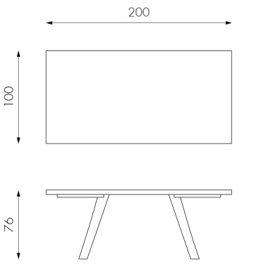 E-STYLO Tavolo fisso con top in rovere termocotto, bordo massellato e gambe in metallo verniciato, 100x200x76cm, rovere termocotto, nero