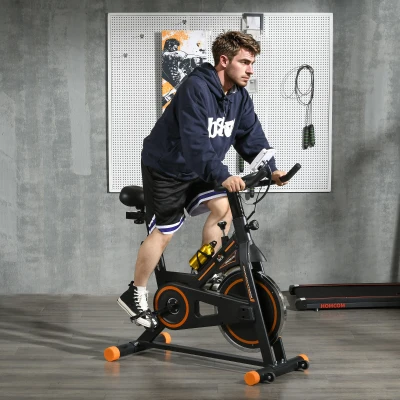 HOMCOM Bicicleta Estática com Resistência Ajustável Volante de Inércia de 8kg Ecrã LCD Assento e Guiador Ajustáveis 103x48x115cm Preto e Laranja