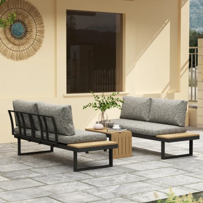 Outsunny Conjunto de Jardim de 3 Peças Móveis de Exterior com 2 Sofás de 2 Lugares e Mesa de Centro Versátil Conjunto de Sofá de Exterior  Cinza