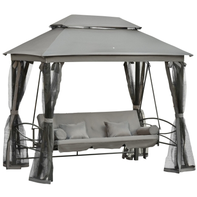 Outsunny 3-Seater Swing Chair Patio Bench with Canopy Grey