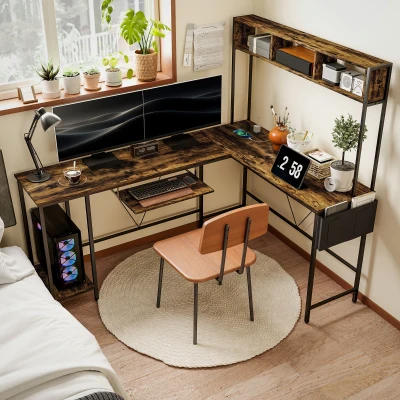 L Shaped Desk 160L x 120D x 145Hcm Rustic Brown