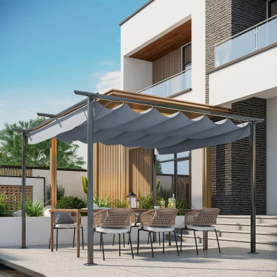 Outsunny Metal Pergola Gazebo 3.5x3.5m Grey