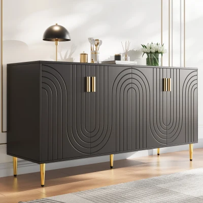 Schwarzes Sideboard mit einzigartigem Wellendesign, 152×40×75 cm, Schwarz